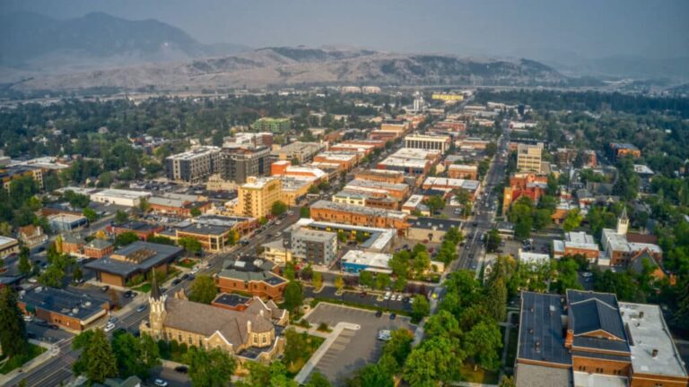 Aerial View of Downtown Bozeman, Montana in Summer